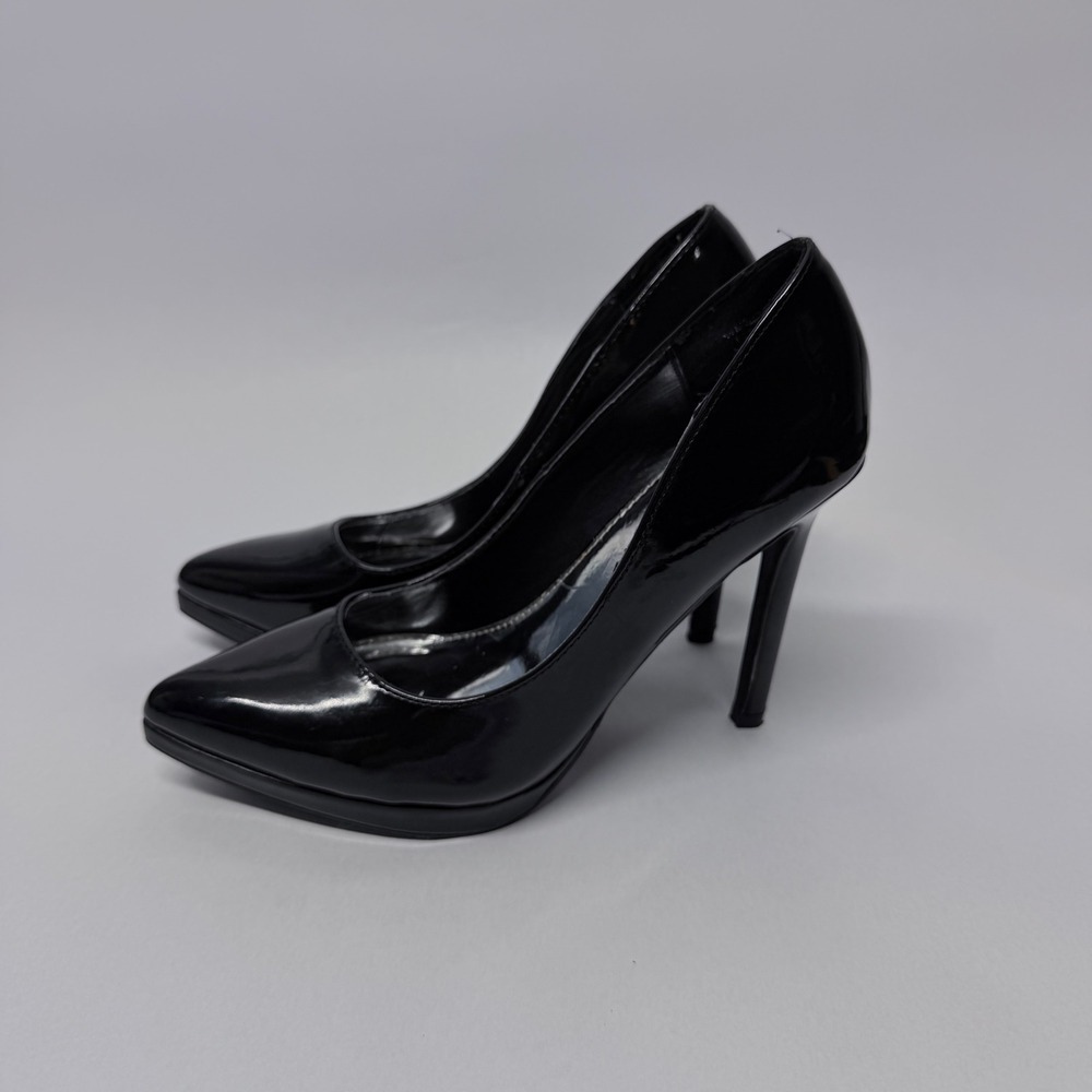 Report Tashi Black Patent Pointed Toe Platform Stiletto Pumps Womens Size 7